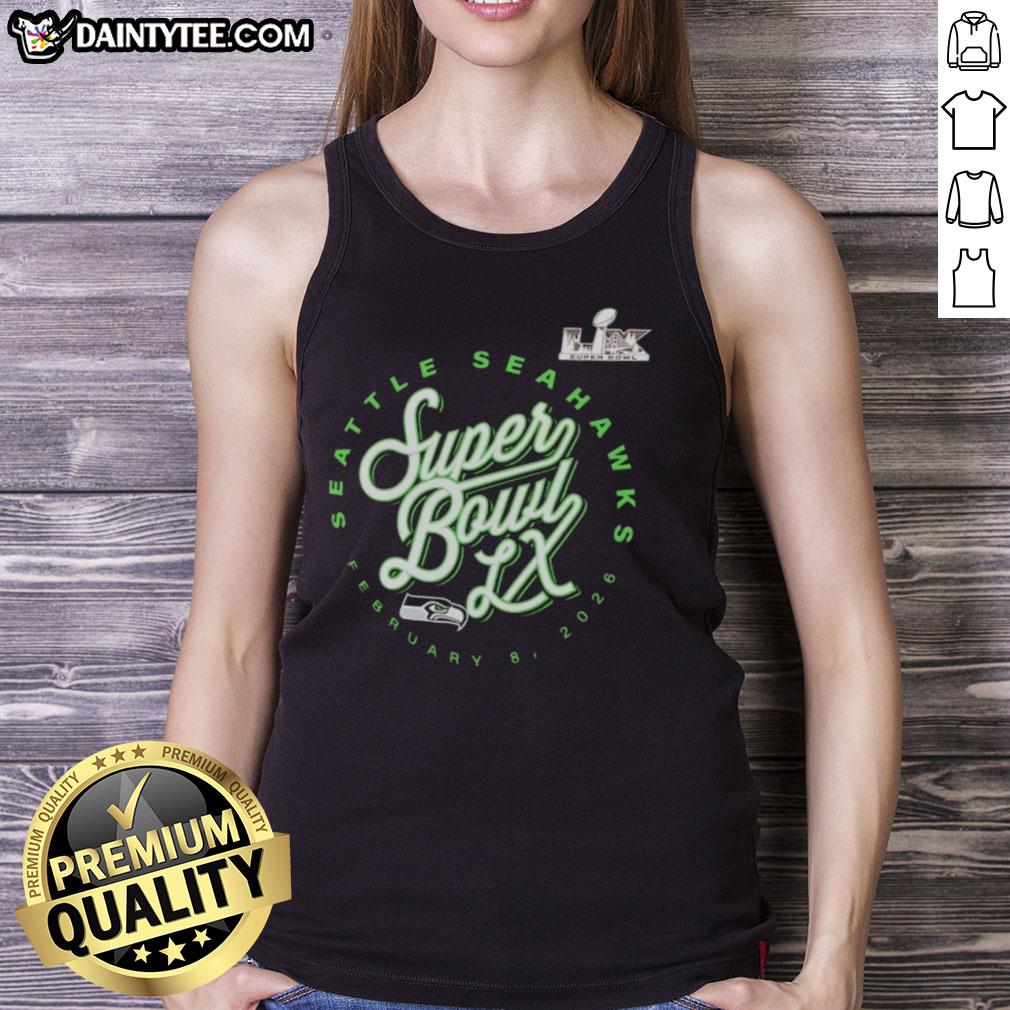 Good Super Bowl LX Seattle Seahawks 2025 NFC logo tank top featuring vibrant colors and team spirit design.