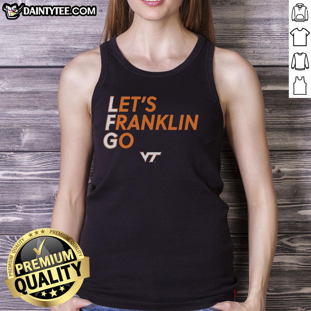 Virginia Tech Hokies tank top featuring 'LFG Let's Franklin Go' design, perfect for game day and fan apparel.