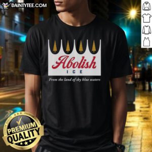 Happy Abolish Ice T-Shirt design featuring vibrant colors, perfect for supporters of the Land of Sky Blue Waters movement.