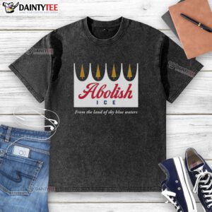 Happy Abolish ICE From The Land of Sky Blue Waters washed t-shirt featuring vibrant colors and a bold message.