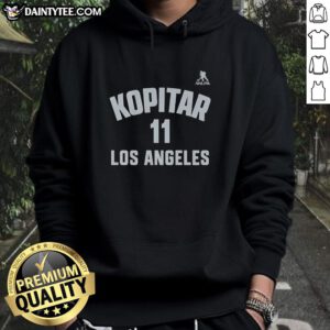 Hot Anze Kopitar Los Angeles Kings hoodie featuring player name and number 11, perfect for hockey fans.