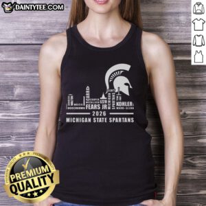 2026 Michigan State Spartans skyline tank top featuring player names, perfect for fans and sports enthusiasts.