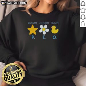 Hot Motivate Celebrate Educate P.E.O. sweatshirt in vibrant colors, perfect for inspiring and comfortable wear.