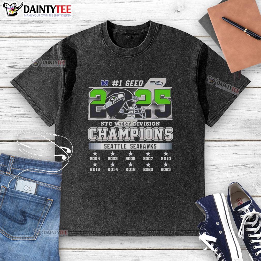 Hot Seattle Seahawks NFC West Division Champions 1 Seed Washed T-Shirt showcasing team pride and vibrant colors.