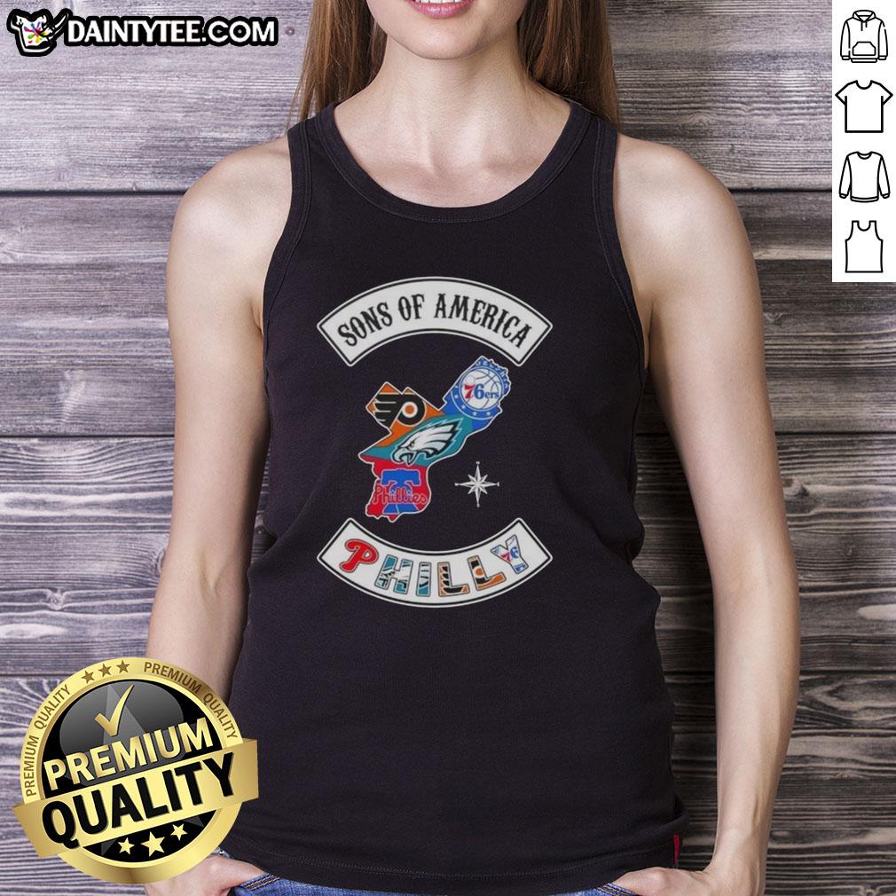 Hot Son of America Philadelphia Map Tank Top featuring iconic sports logos in a stylish design.