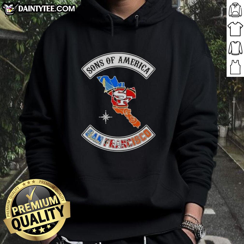 Hot Son of America San Francisco Map hoodie featuring sports logos, perfect for fans and stylish streetwear.