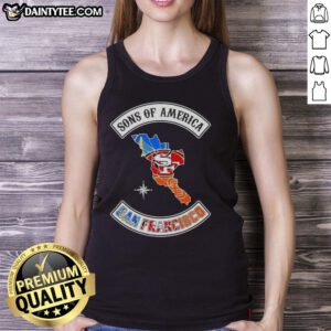 Alt Text: Hot Son Of America San Francisco map tank top featuring sports logos, perfect for stylish fans and summer wear.