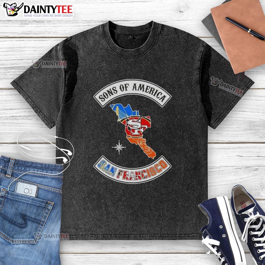 Hot Son of America San Francisco Map Sports Logos Combine Washed T-Shirt showcasing vibrant graphics and a stylish design.