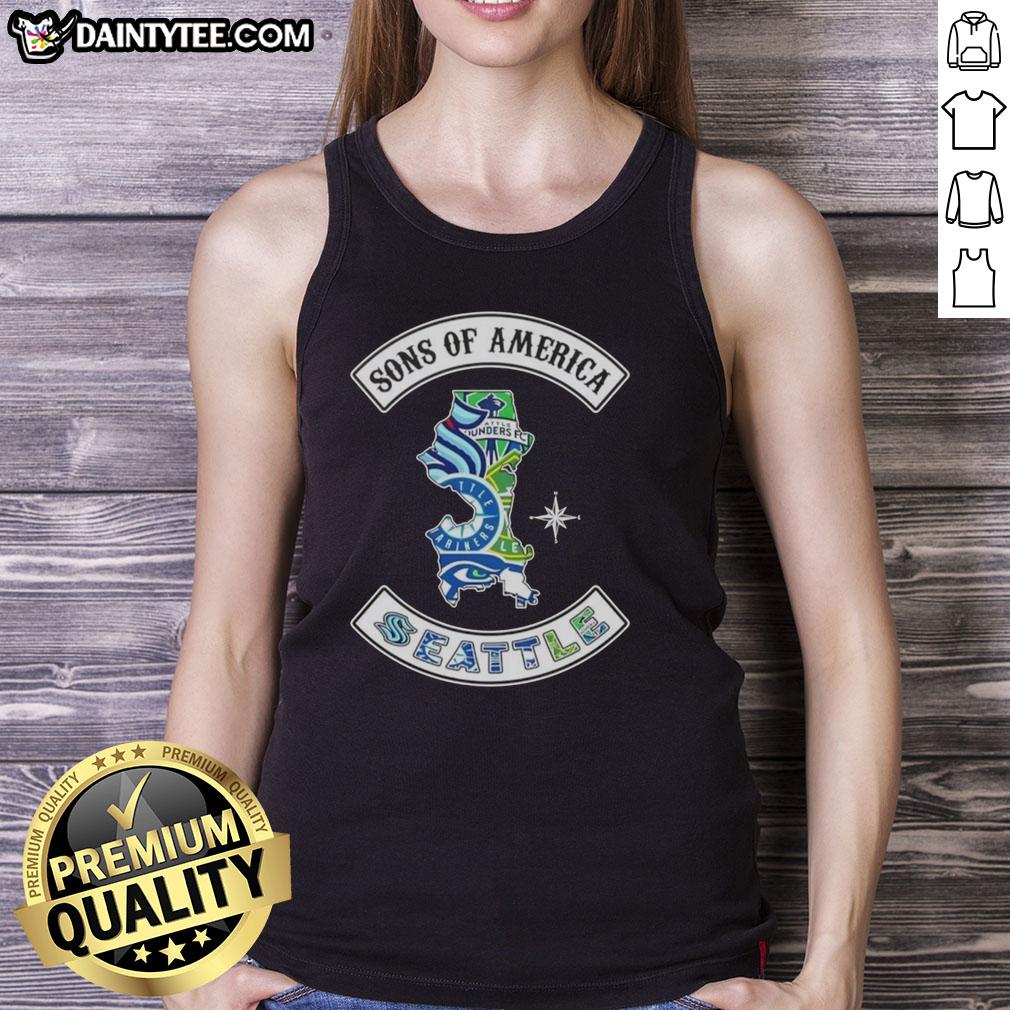 Hot Son of America Seattle Map Sports Logos Combine Tank Top showcasing vibrant city designs and team logos.