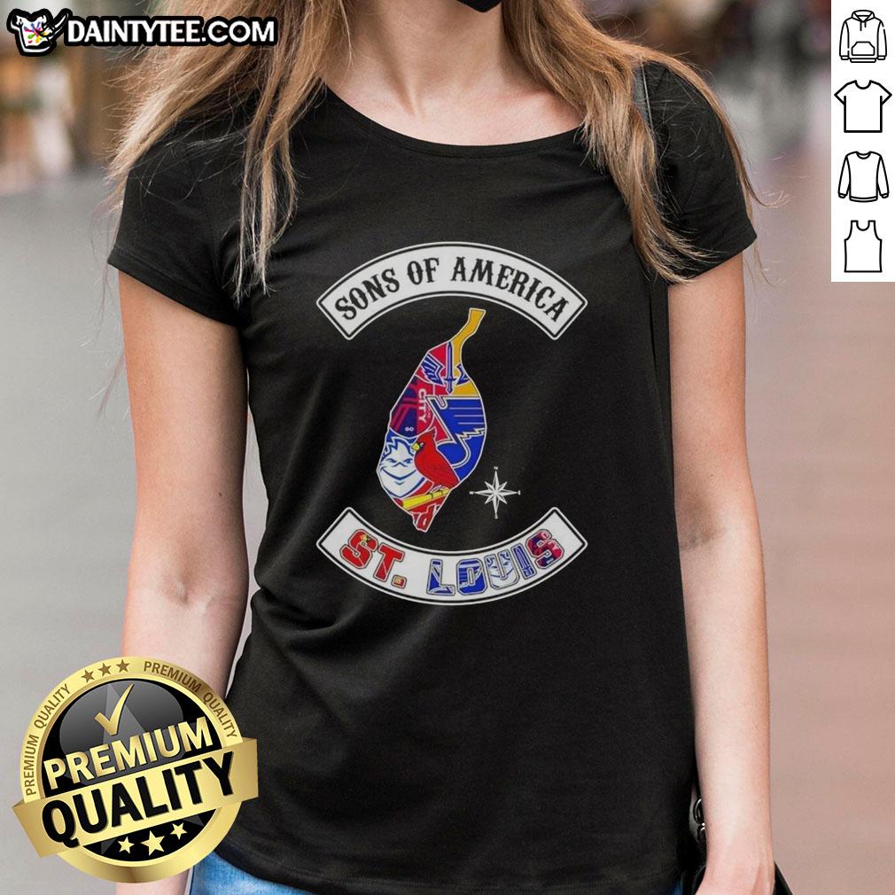 Hot Son of America St. Louis map featuring sports logos on a stylish ladies tee design.