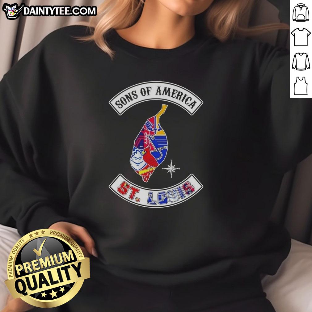 Hot Son of America St. Louis Map Sports Logos Combine Sweatshirt showcasing vibrant designs and local team spirit.