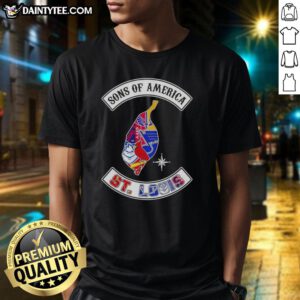 Hot Son Of America St. Louis Map Sports Logos Combine T-Shirt featuring vibrant graphics of St. Louis sports teams.