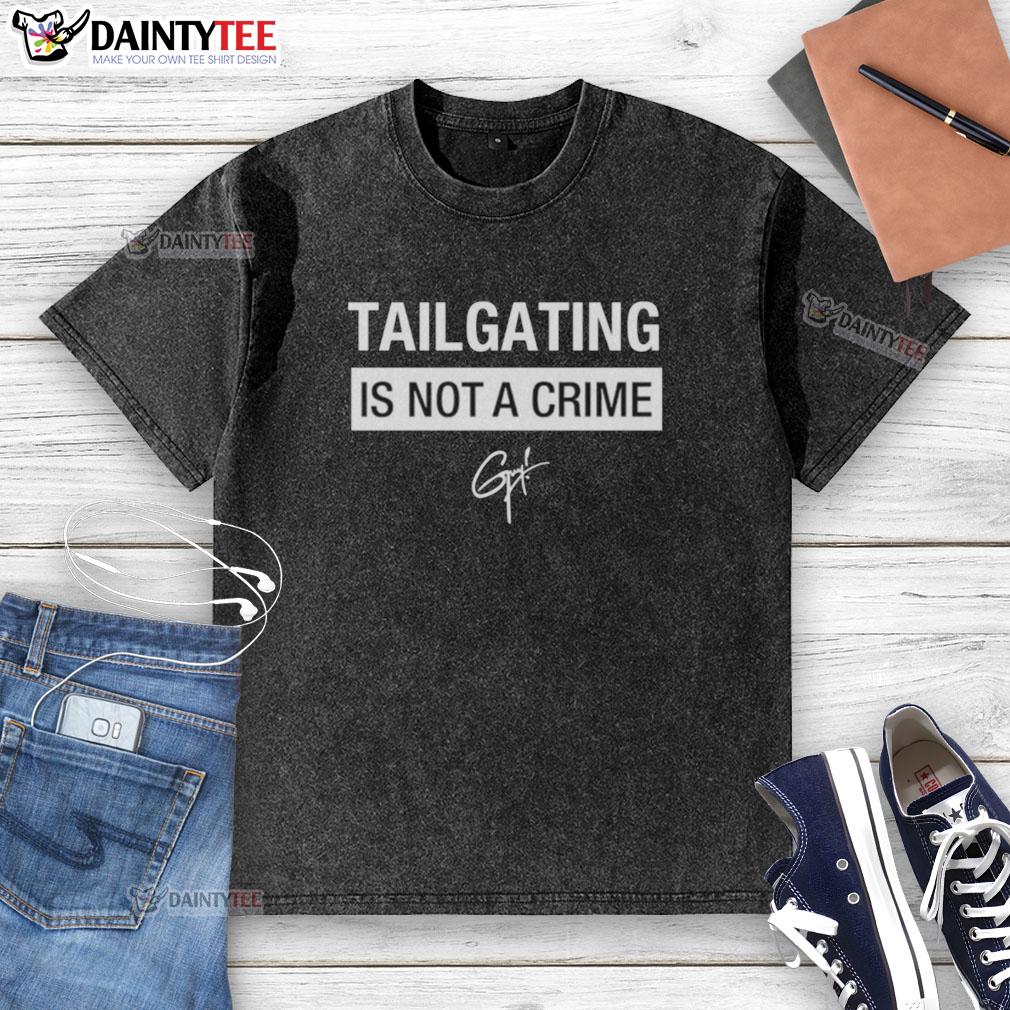 Hot Tailgating Is Not A Crime washed t-shirt featuring a fun slogan, perfect for sports fans and tailgating enthusiasts.