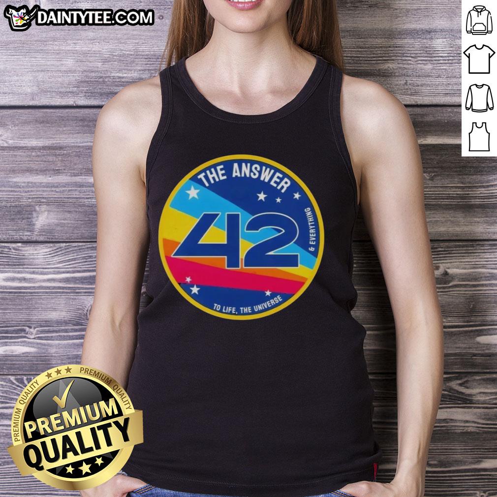 Hot tank top featuring 'The Answer Is 42' design, perfect for fans of 'The Hitchhiker's Guide to the Galaxy'.