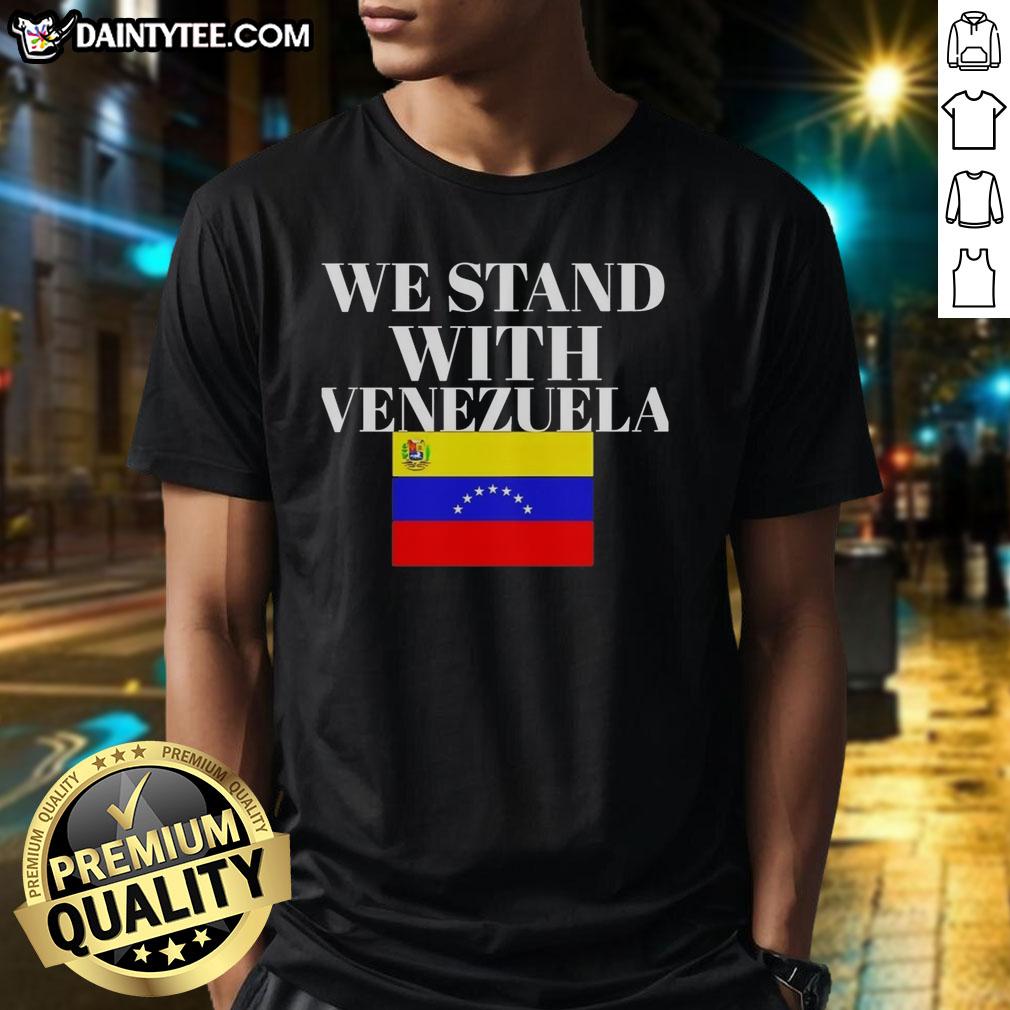 Alt Text: Hot We Stand With Venezuela Flag T-Shirt featuring a bold design of the Venezuelan flag and supportive messaging.