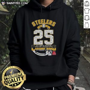 Alt Text: Pittsburgh Steelers AFC North Division Champions hoodie with signatures, celebrating the team's 2025 victory.