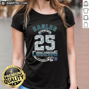 Philadelphia Eagles NFC East Division Champions 2025 Ladies Tee with all signatures, celebrating team pride.