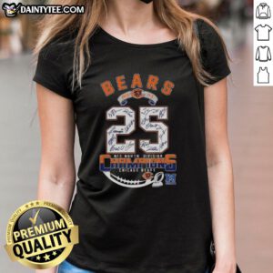 Alt Text: Chicago Bears NFC North Division Champions Ladies Tee 2025, featuring all signatures of the team members.