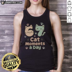 Cute cat moments featuring a woman in a 'Nice 67' tank top, showcasing playful interactions with her feline friend.