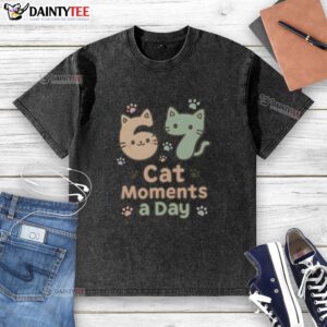 Alt Text: Cute cat moments captured on a washed t-shirt featuring playful felines - Nice 67 Cat Moments collection.