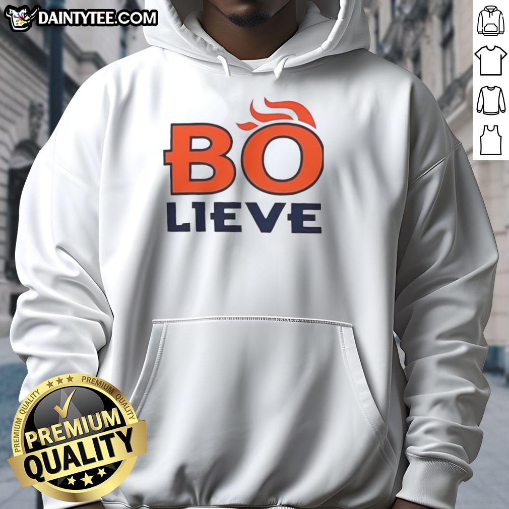 Alt Text: Nice Bo Believe Denver Broncos hoodie featuring team colors and logo, perfect for fans and chilly game days.