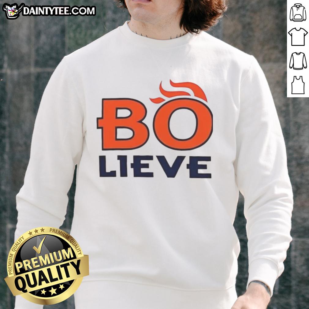 Cozy Nice Bo Believe Denver Broncos sweatshirt in navy blue, perfect for game day and casual wear.