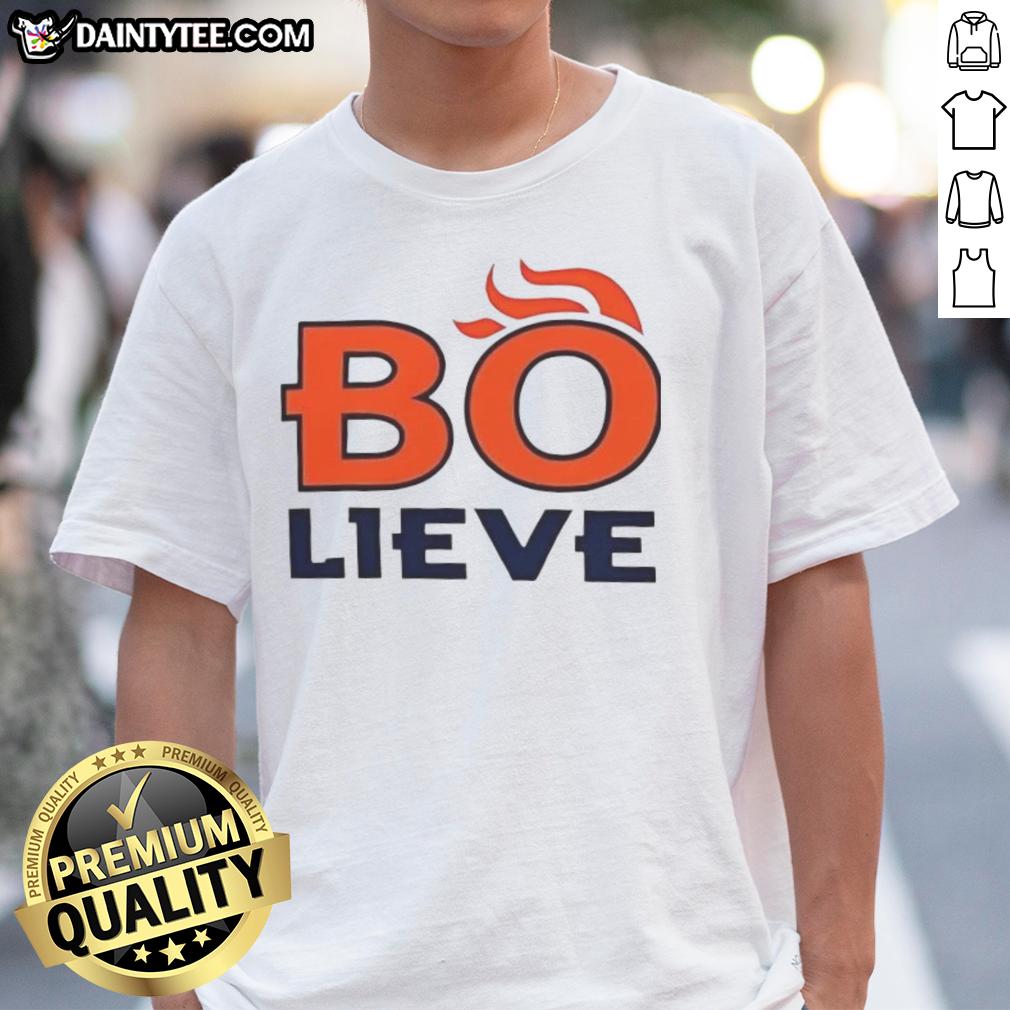 Nice Bo-Lieve Denver Broncos T-Shirt featuring vibrant team colors and a bold design for fans and collectors.