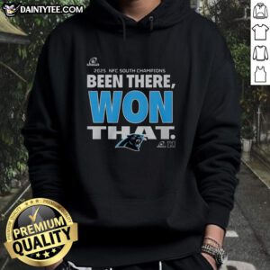 2025 NFC South Champions hoodie featuring Carolina Panthers logo and 'Been There Won That' design for fans.