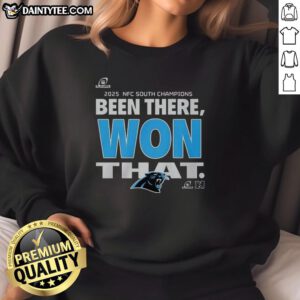 2025 NFC South Champions sweatshirt featuring the Carolina Panthers logo, perfect for fans celebrating their team's victory.