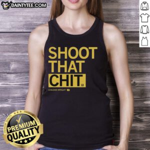 Chazadi Wright wearing a stylish 'Shoot That Chit' tank top, showcasing a trendy and casual summer look.