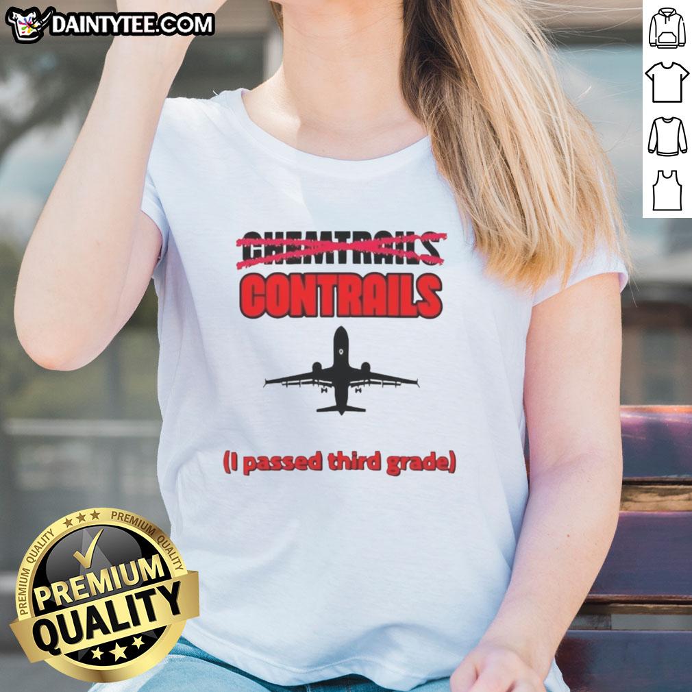 Silhouette of an airplane leaving chemtrails against a sunset, perfect for 'Nice Chemtrails Contrails' themed ladies tee.