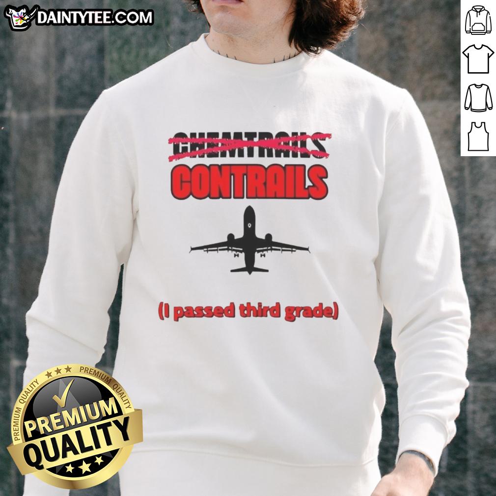 Silhouette of an airplane with chemtrails and contrails on a stylish sweatshirt, perfect for third-grade science enthusiasts.