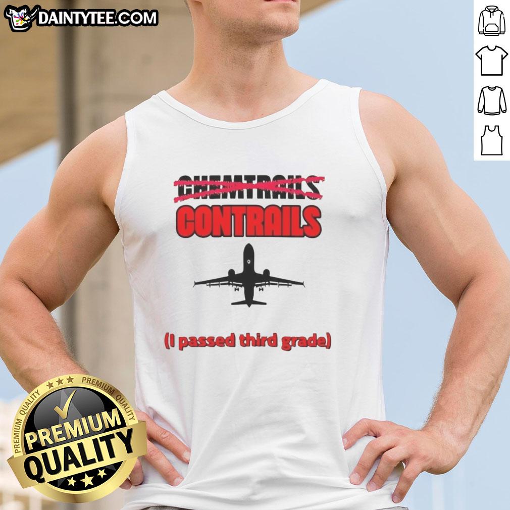Airplane silhouette tank top featuring nice chemtrails and contrails design, perfect for those who passed third grade.
