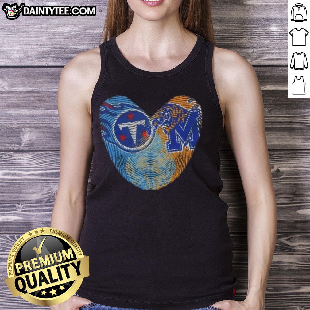 Stylish tank top featuring 'It's In My DNA' design, blending Tennessee Titans and Memphis Tigers themes with unique fingerprints.