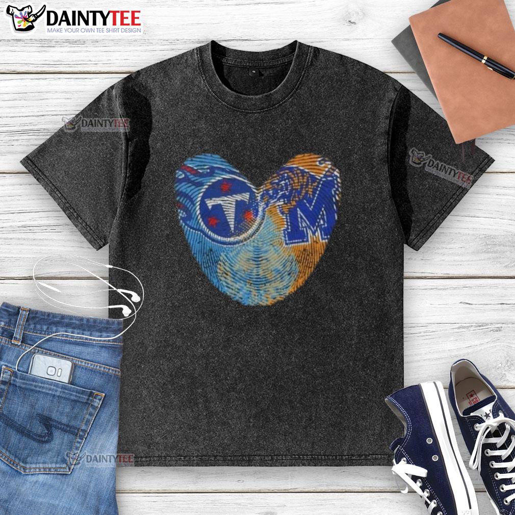 Nice Fingerprints Tennessee Titans x Memphis Tigers 'Its In My DNA' washed t-shirt showcasing team spirit and style.
