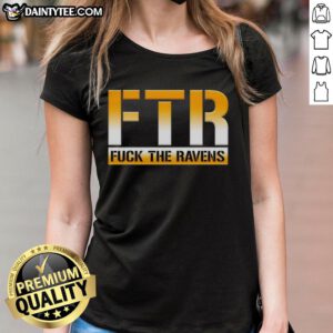 Women's 'F*ck The Ravens' tee featuring Pittsburgh Steelers logo, perfect for football fans and game day attire.
