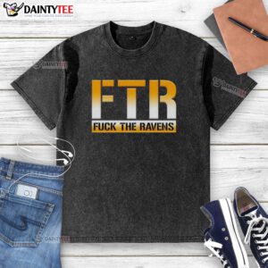 Alt Text: Pittsburgh Steelers football washed t-shirt featuring 'F* the Ravens' graphic design, perfect for fans.