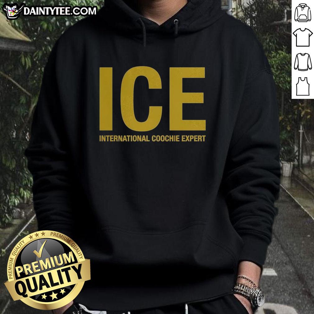 Nice ICE International Coochie Experts logo hoodie showcasing vibrant design for stylish casual wear.