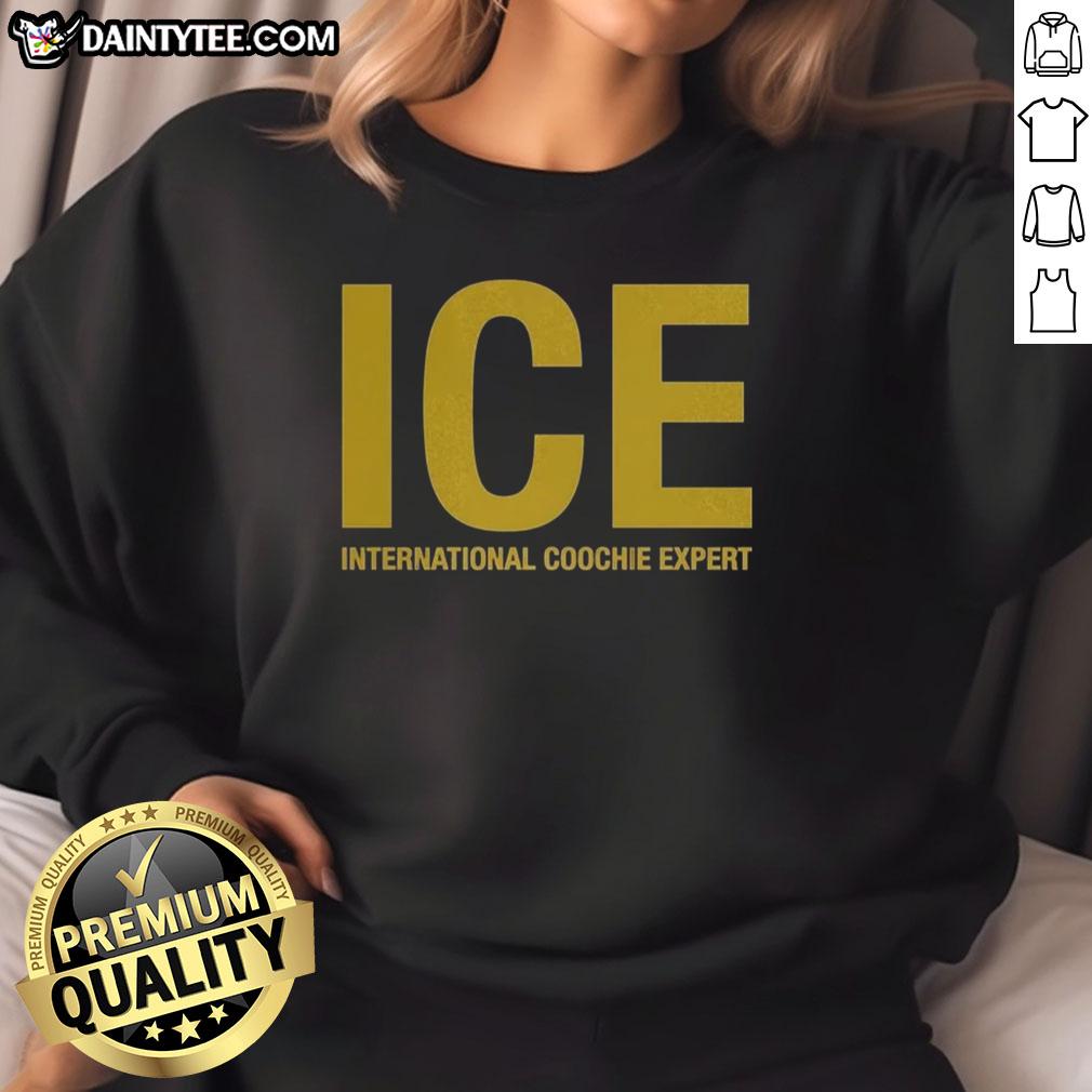 Alt Text: Nice ICE International Coochie Experts logo on a stylish sweatshirt, perfect for fans and merchandise collectors.