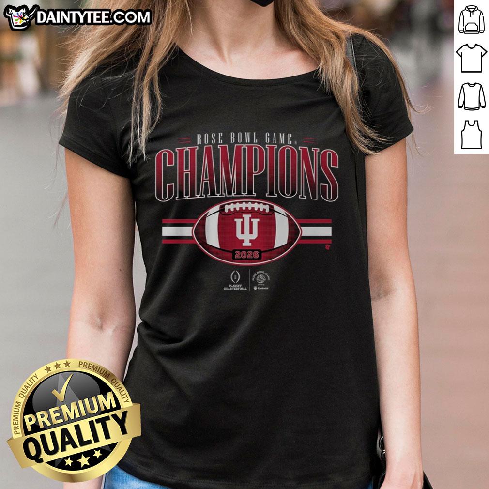 Nice Indiana Football CFP Rose Bowl Champions Ladies Tee showcasing team pride and vibrant design for fans.