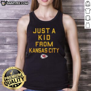 Stylish tank top featuring 'Just A Kid From Kansas City' design for Kansas City Chiefs fans.
