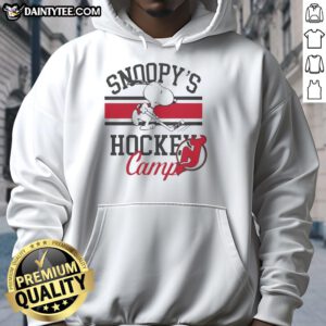 Alt Text: 2026 Nice New Jersey Devils Snoopy's Hockey Camps hoodie featuring vibrant team colors and playful Snoopy design.