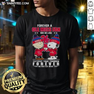 Nice Snoopy and Charlie Brown Forever Ole Miss Rebels Fan T-Shirt, perfect for fans win or lose, showcasing team spirit.