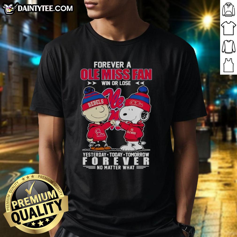 Nice Snoopy and Charlie Brown Forever Ole Miss Rebels Fan T-Shirt, perfect for fans win or lose, showcasing team spirit.