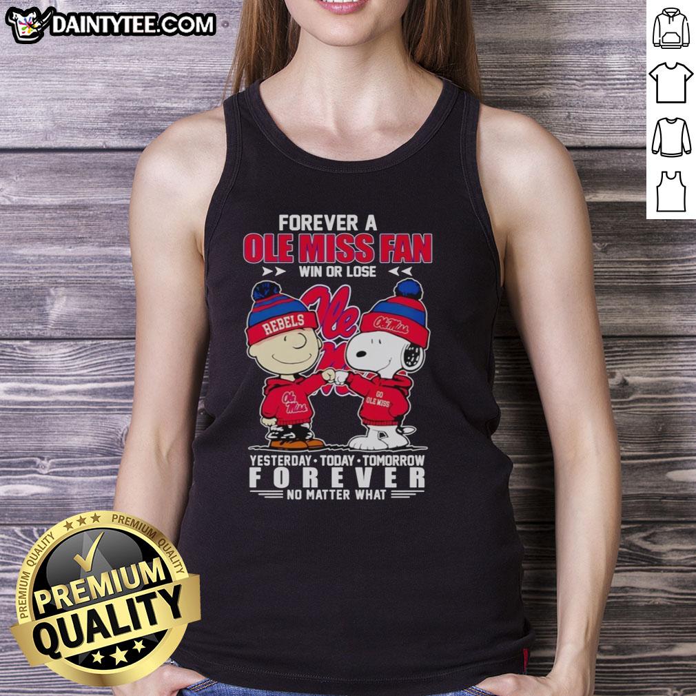 Alt Text: Snoopy and Charlie Brown Forever tank top for Ole Miss Rebels fans, celebrating team spirit win or lose.