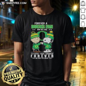 Alt Text: Snoopy and Charlie Brown Forever - Oregon Ducks fan T-shirt design celebrating loyalty win or lose.