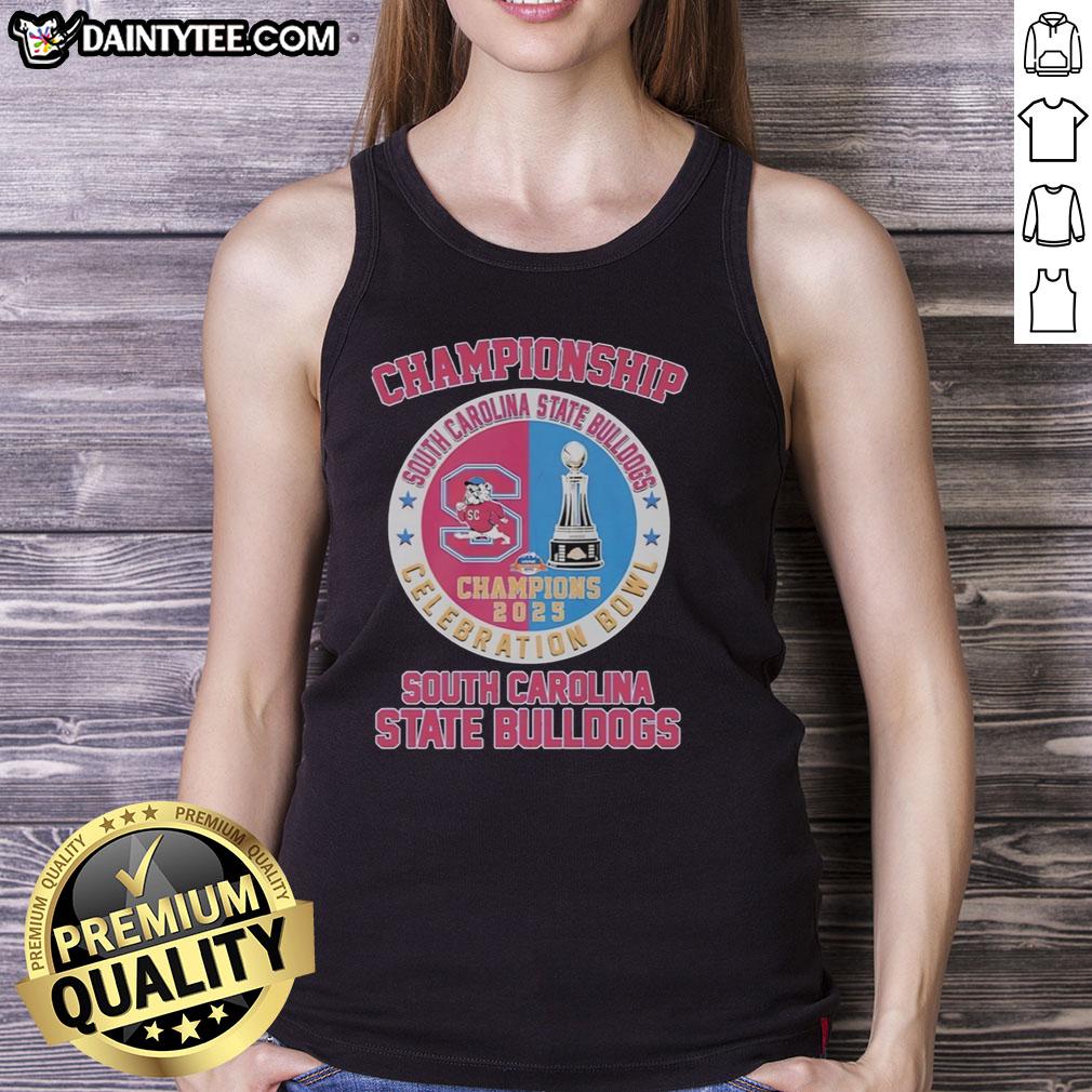 Nice South Carolina State Bulldogs Celebration Bowl Champions 2025 Circle Logo Tank Top design featuring team colors.
