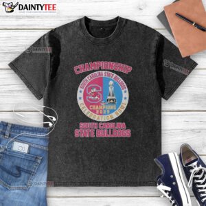 Alt Text: Nice South Carolina State Bulldogs Celebration Bowl Champions 2025 Circle Logo on a washed t-shirt design.