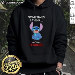 Alt Text: Cartoon hoodie featuring Sometimes I think and then I forget text, showcasing a fun and quirky design.