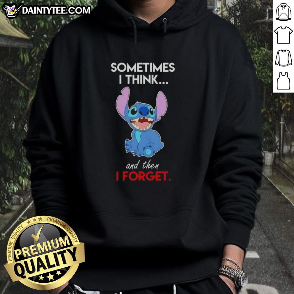 Alt Text: Cartoon hoodie featuring Sometimes I think and then I forget text, showcasing a fun and quirky design.